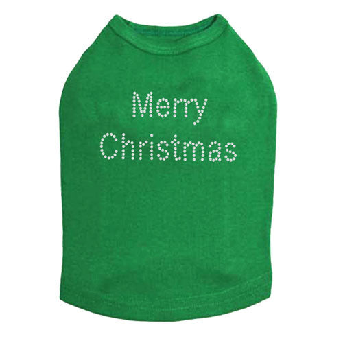 Dog In The Closet Merry Christmas Rhinestone Designer Dog Tank Green