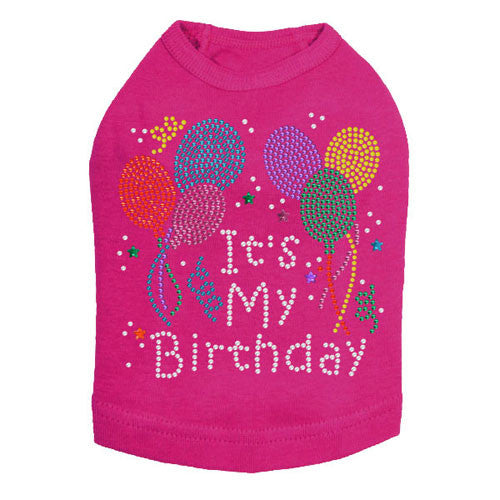 Dog In The Closet It's My Birthday Rhinestone Dog Tank Shirt Hot Pink