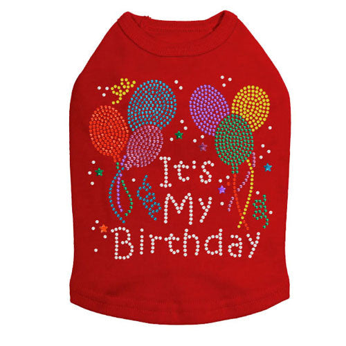 Dog In The Closet It's My Birthday Rhinestone Dog Tank Shirt Red
