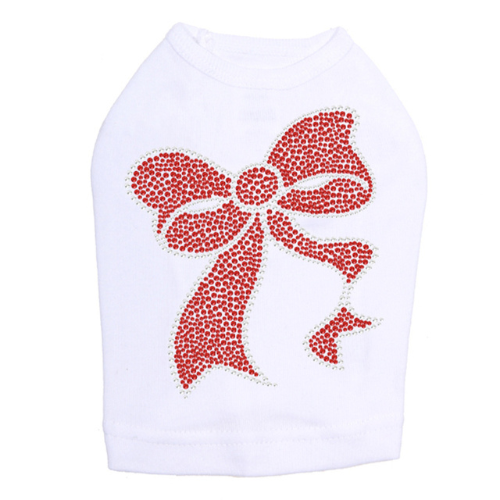 Dog In The Closet Red Rhinestone Bow Holiday Designer Dog Tank White