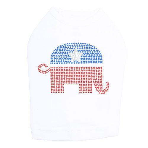 Political Republican Elephant Rhinestone Dog Tank Dog In The Closet White