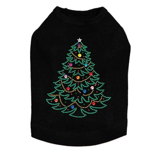 Dog In The Closet Holiday Christmas Tree Rhinestone Designer Dog Tank Black