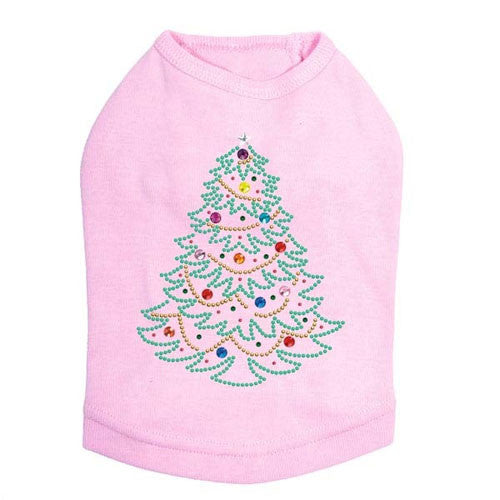 Dog In The Closet Holiday Christmas Tree Rhinestone Designer Dog Tank Pink