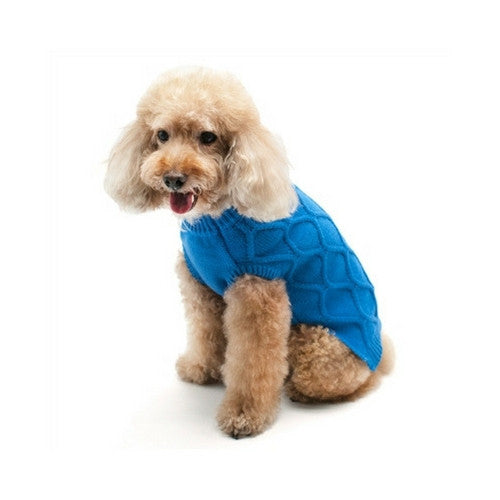 Dogo Pet Fashions Blue Diamond Knit Dog Sweater on Dog