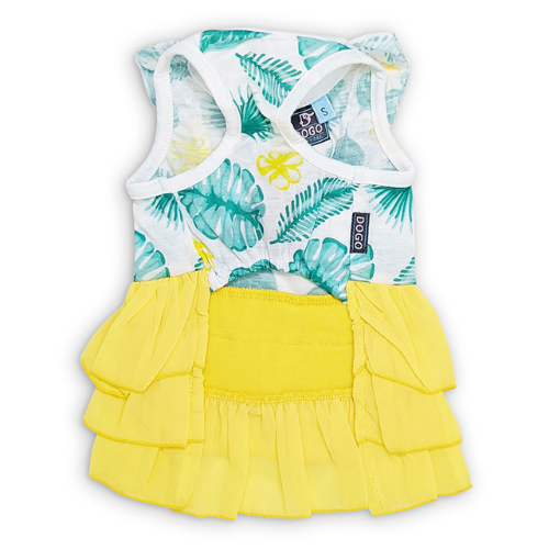 Dogo Pet Fashions Bright Leafy Three-Tiered Skirt Dog Dress — Front View