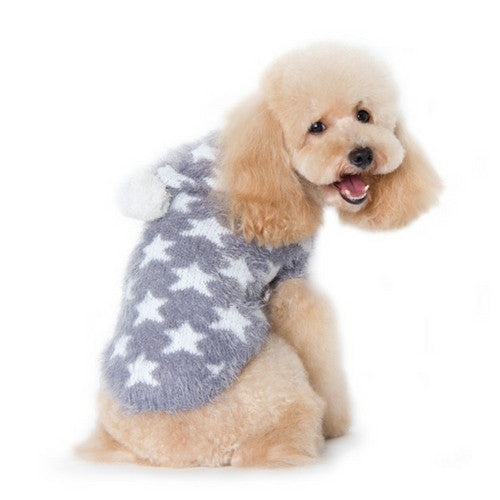 Dogo Pet Fashions PUPPYPAWer Fuzzy Gray Star Hoodie Dog Sweater on Dog Back View