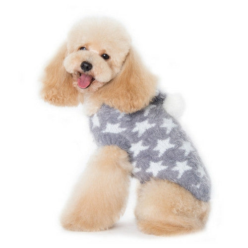 Dogo Pet Fashions PUPPYPAWer Fuzzy Gray Star Hoodie Dog Sweater on Dog Side View