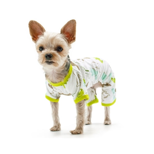 Dogo Pet Fashions Dinosaurs PJ Four-Leg Dog Pajamas on Dog