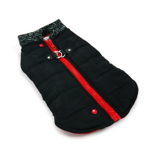 Dogo Pet Fashions Black Runner Winter Dog Coat Laying Flat View