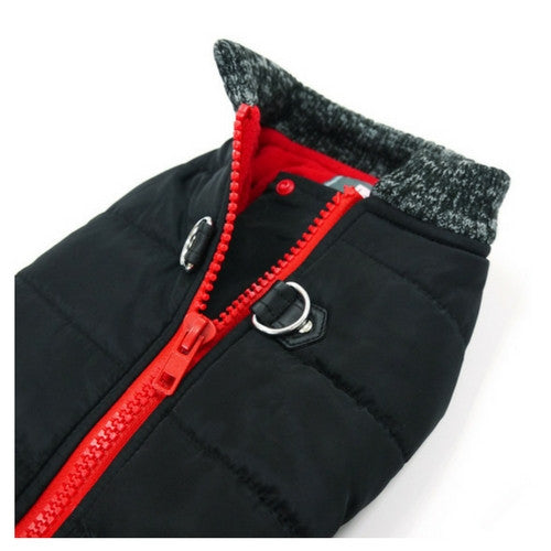 Dogo Pet Fashions Black Runner Winter Dog Coat Close up View