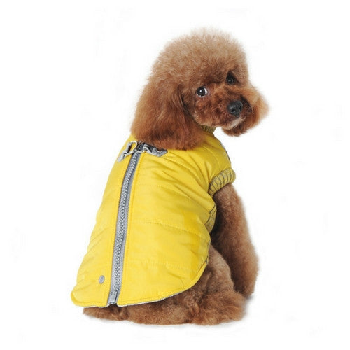 Dogo Pet Fashions Yellow Athletic Runner Winter Dog Coat on Dog Back View
