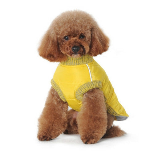 Dogo Pet Fashions Yellow Athletic Runner Winter Dog Coat on Dog Front View