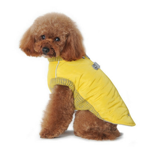 Dogo Pet Fashions Yellow Athletic Runner Winter Dog Coat on Dog Side View