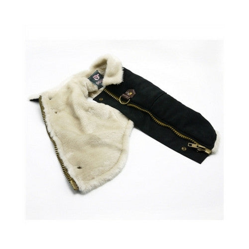 Dogo Pet Fashions Furry Black Vintage Athletic Runner Winter Dog Coat Closure View