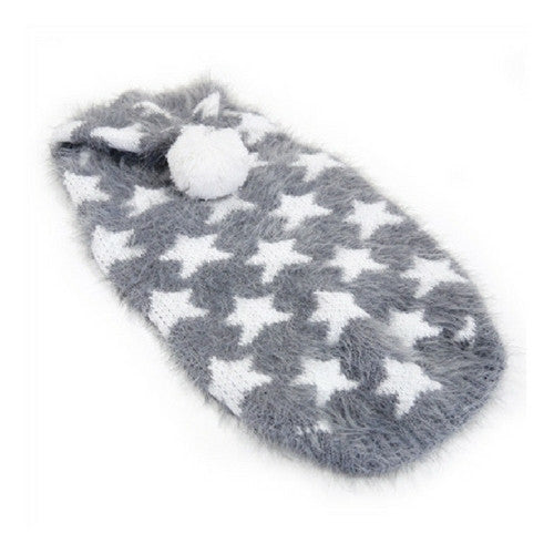 Dogo Pet Fashions PUPPYPAWer Fuzzy Gray Star Hoodie Dog Sweater Laying Flat View