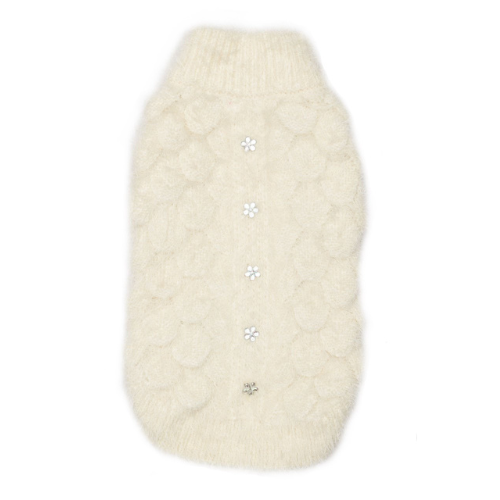 Hip Doggie Mohair Angora Pink Blossom Dog Sweater — Cream