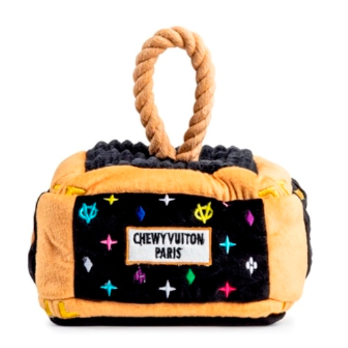 Haute Diggity Dog Black Monogram Chewy Vuiton Trunk Interactive Toy — Truck Front View