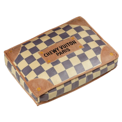 Haute Diggity Dog White Checker Chewy Vuiton Plush Pillow Designer Bed Side View