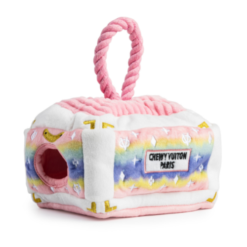 Haute Diggity Dog Pink Ombre' Chewy Vuiton Trunk Interactive Plush Toy — Trunk Angle View