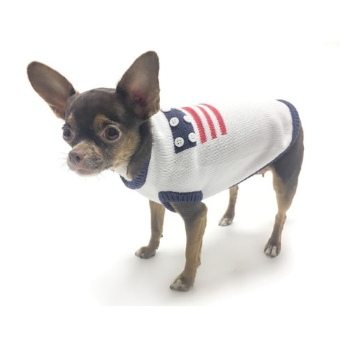Oscar Newman Couture USA American Flag Patriotic Designer Dog Sweater on Dog