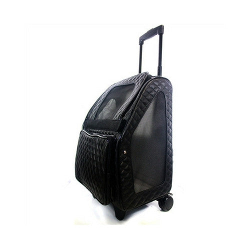 PETOTE Rio Roller Bag Dog Travel Carrier — Black Quilted Faux Leather Side View