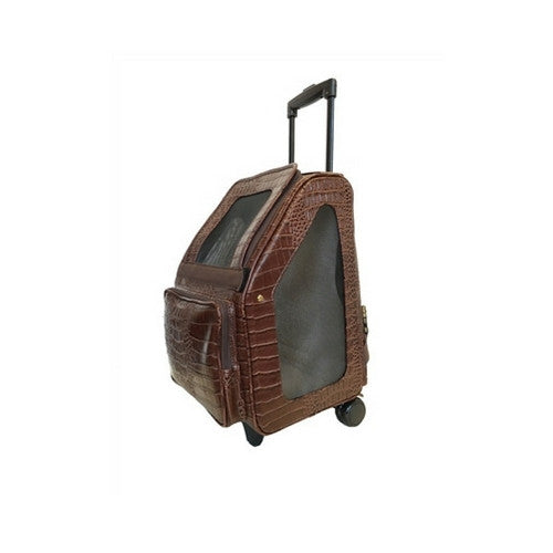 PETOTE Rio Roller Bag Dog Travel Carrier — Brown Croco Faux Leather Side View