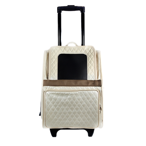 PETOTE Rio Roller Bag Dog Travel Carrier — Ivory Quilted Faux Leather Front View