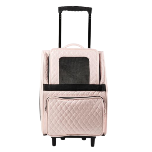 PETOTE Rio Roller Bag Dog Travel Carrier — Pink Quilted Faux Leather Front View