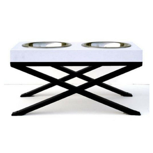 Pets Stop Butcher Block Woodsman Double Diner Elevated Dog Feeder Bowl White