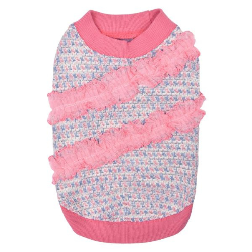 PUPPIA Scarlett Houndstooth Sleeveless Dog Shirt — Pink Back View