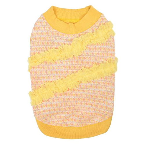 PUPPIA Scarlett Houndstooth Sleeveless Dog Shirt — Yellow Back View