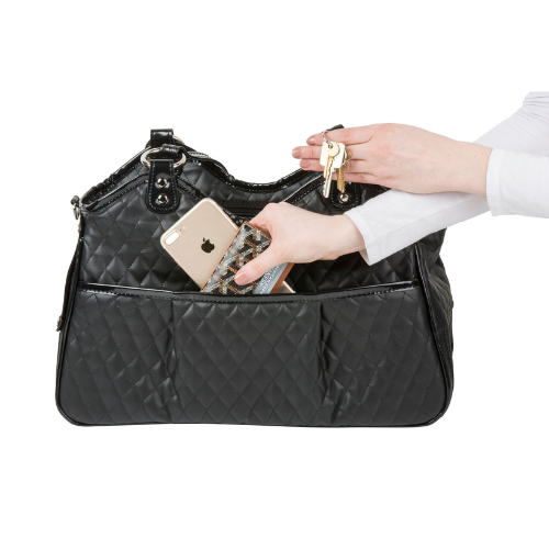 PETOTE Black Quilted Luxe Metro Airline Approved Travel Dog Carrier — View of Side Pocket
