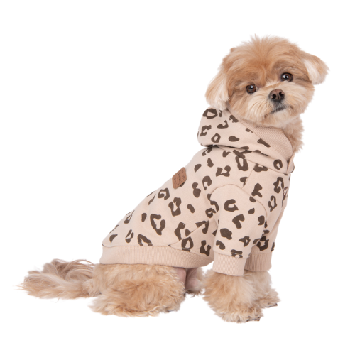 Pinkaholic New York Leopardess Cotton Hoodie Dog Shirt — Beige on Dog
