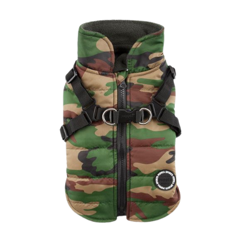 Puppia Mountaineer II Fleece Vest Waterproof Harness Dog Coat — Camo Back
