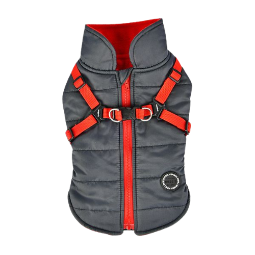 Puppia Mountaineer II Fleece Vest Waterproof Harness Dog Coat — Grey Back