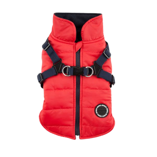 Puppia Mountaineer II Fleece Vest Waterproof Harness Dog Coat — Red Back
