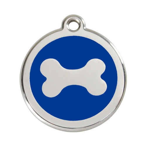 Red Dingo Bone Enamel Stainless Steel Dog ID Tag Large Dark Blue