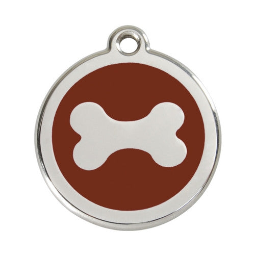 Red Dingo Bone Enamel Stainless Steel Dog ID Tag Large Brown