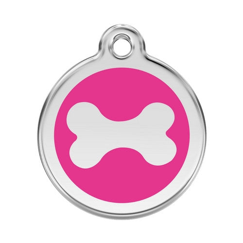 Red Dingo Bone Enamel Stainless Steel Dog ID Tag Large Hot Pink