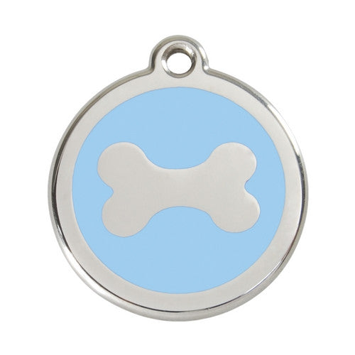 Red Dingo Bone Enamel Stainless Steel Dog ID Tag Large Light Blue