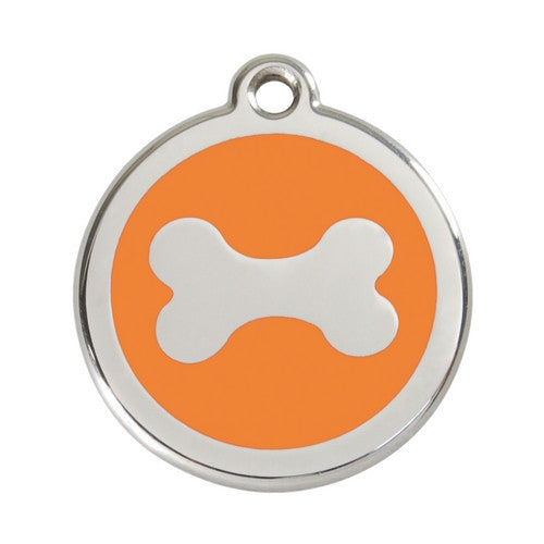 Red Dingo Bone Enamel Stainless Steel Dog ID Tag Large Orange
