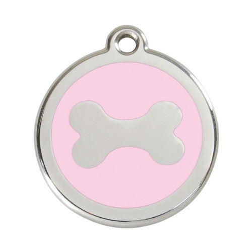 Red Dingo Bone Enamel Stainless Steel Dog ID Tag Large Pink
