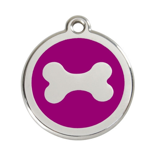 Red Dingo Bone Enamel Stainless Steel Dog ID Tag Large Purple