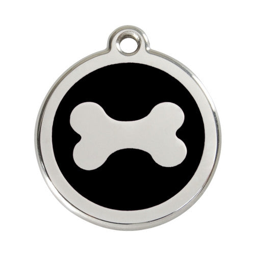 Red Dingo Bone Enamel Stainless Steel Dog ID Tag Large Black