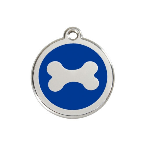 Red Dingo Bone Enamel Stainless Steel Dog ID Tag Medium Dark Blue