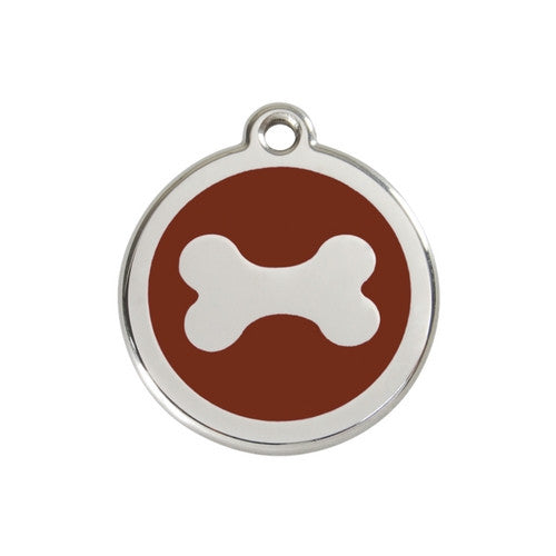Red Dingo Bone Enamel Stainless Steel Dog ID Tag Medium Brown