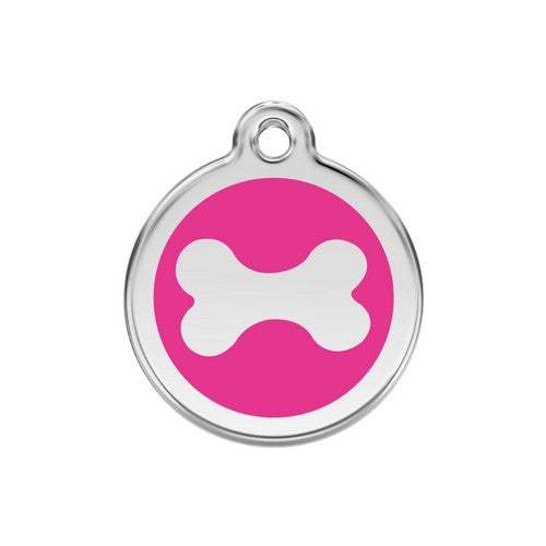 Red Dingo Bone Enamel Stainless Steel Dog ID Tag Medium Hot Pink
