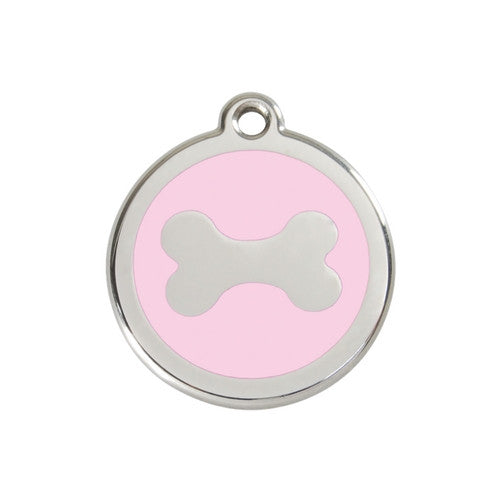 Red Dingo Bone Enamel Stainless Steel Dog ID Tag Medium Pink