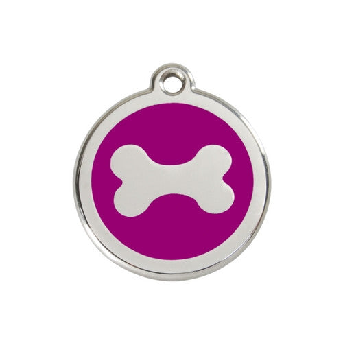 Red Dingo Bone Enamel Stainless Steel Dog ID Tag Medium Purple