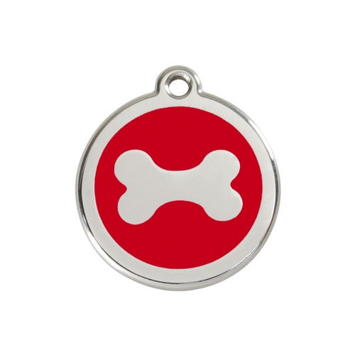 Red Dingo Bone Enamel Stainless Steel Dog ID Tag Medium Red